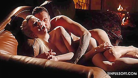 Hot blonde with huge tits fucked by a dildo